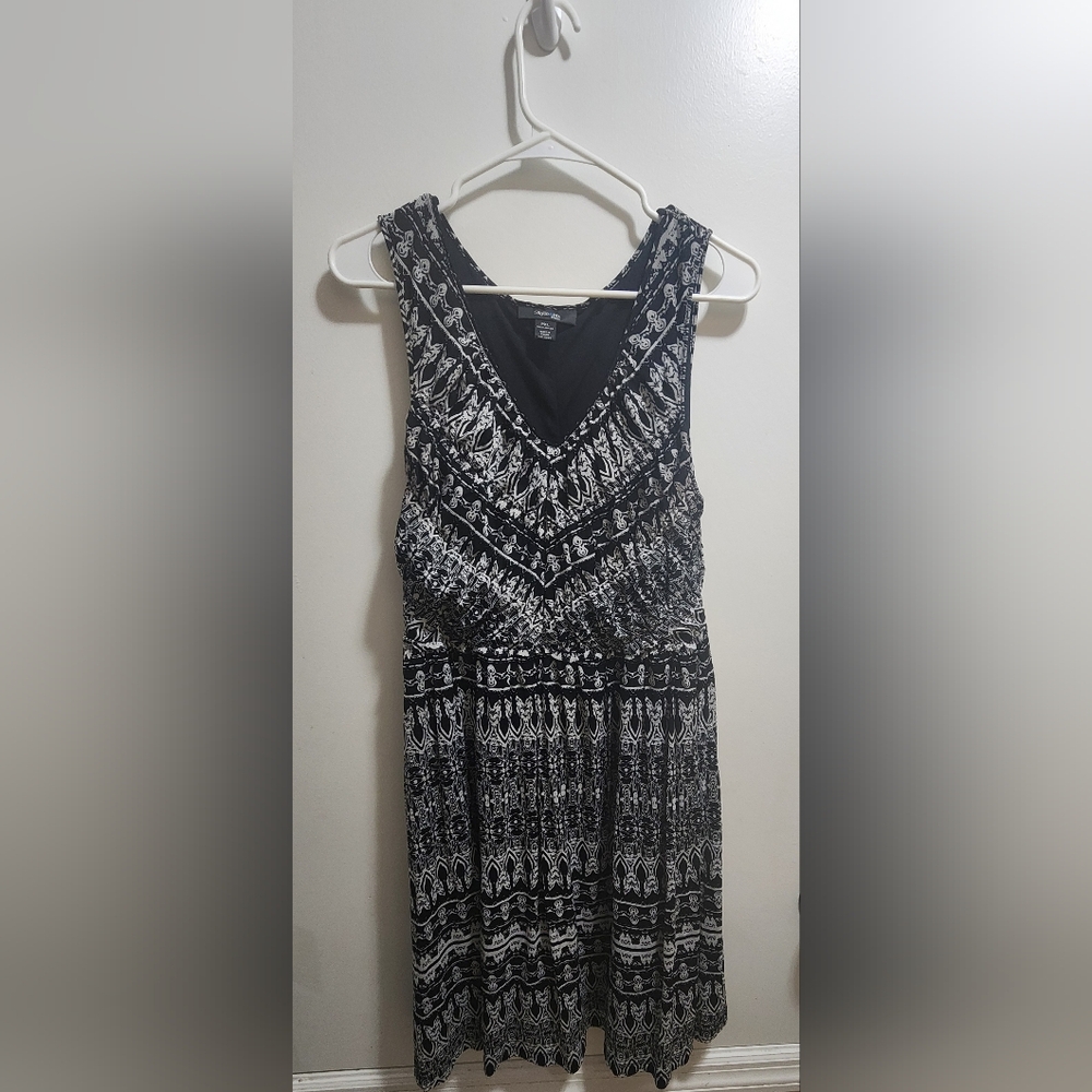 Style & Co Petite XL Black White Boho Print Sleeveless Dress